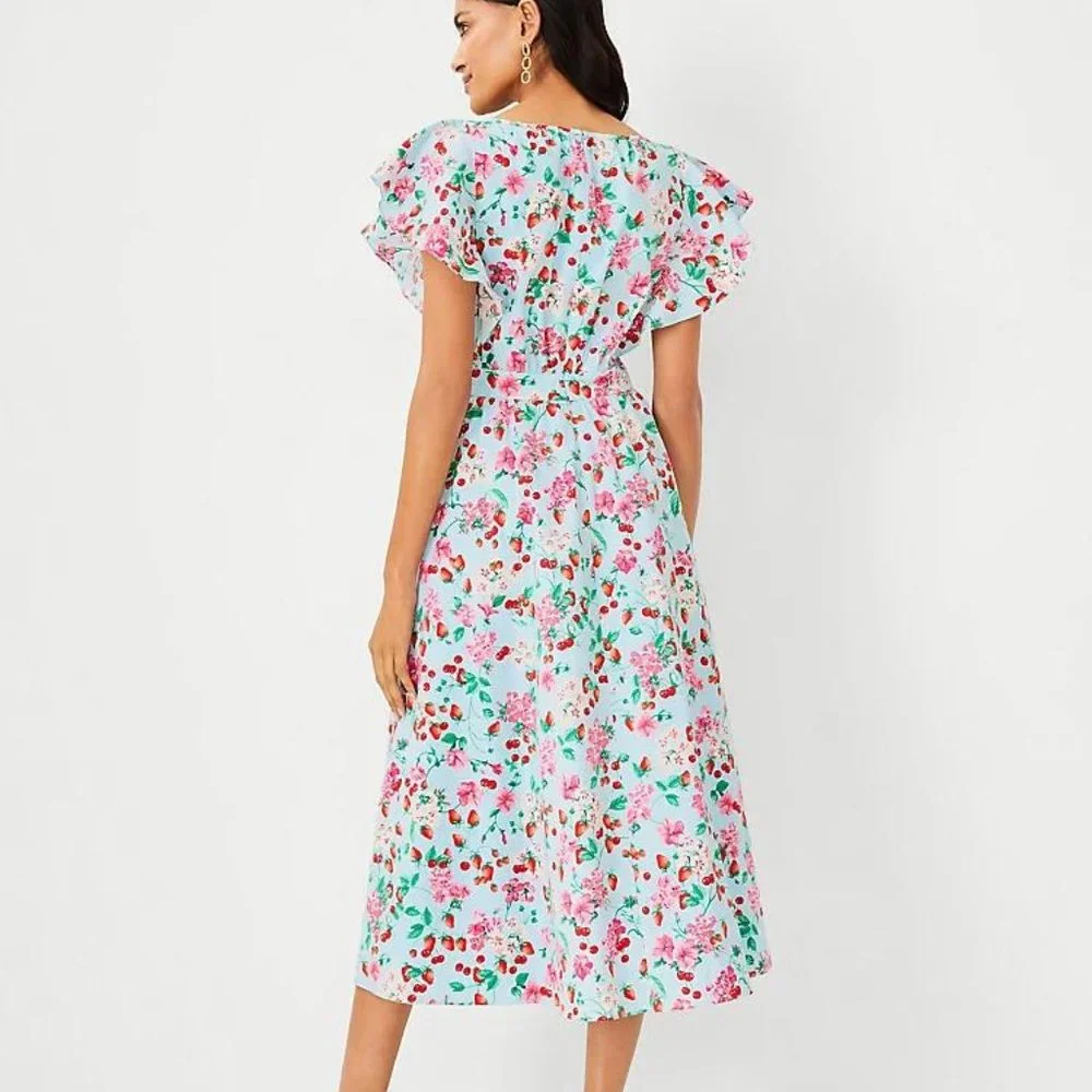 New Ann Taylor Floral Flutter Sleeve Flare Dress - Picture 2 of 4